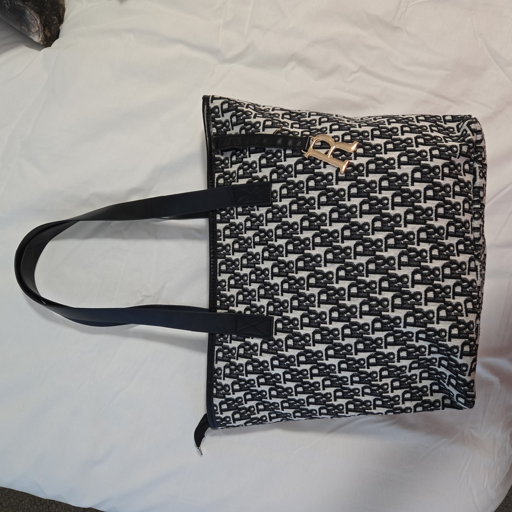 Designer Monogram Black and White Tote Bag